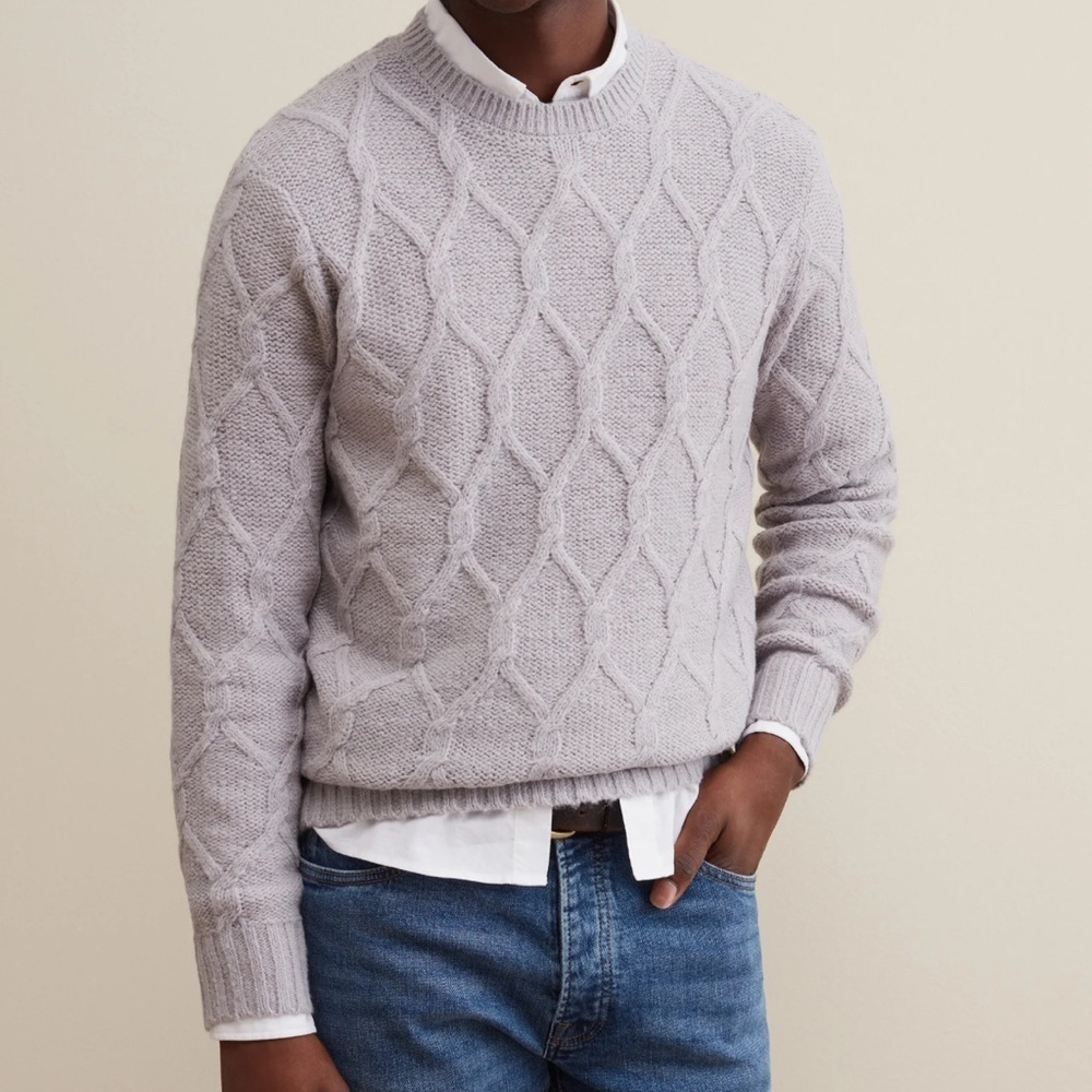 Piombo Navy Blue Diamond Motif Crewneck Sweater - Picture 2 of 6